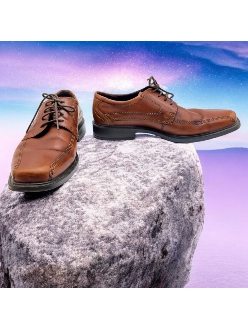 Ecco Sz 9 Classic Oxford Light Brown Leather Men's Shoes